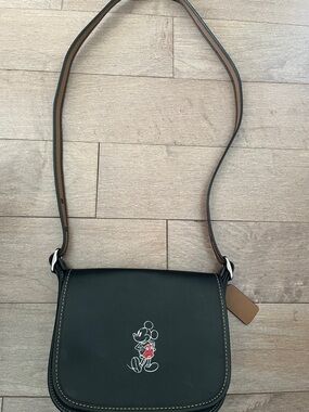 Coach Black Leather Mickey Crossbody with Brown Strap
